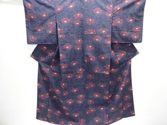 JAPANESE KIMONO / UNUSED / SILK / HAND WOVEN TSUMUGI / FLORAL ARABESQUE